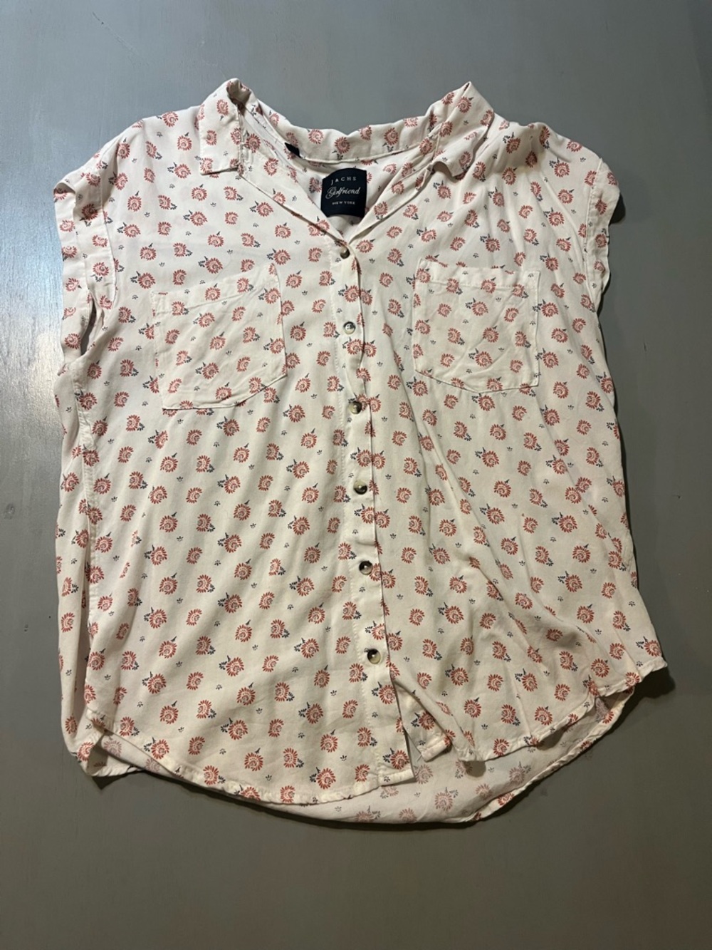 JACHS Girlfriend New York Floral Button-Down Blouse - Size Large